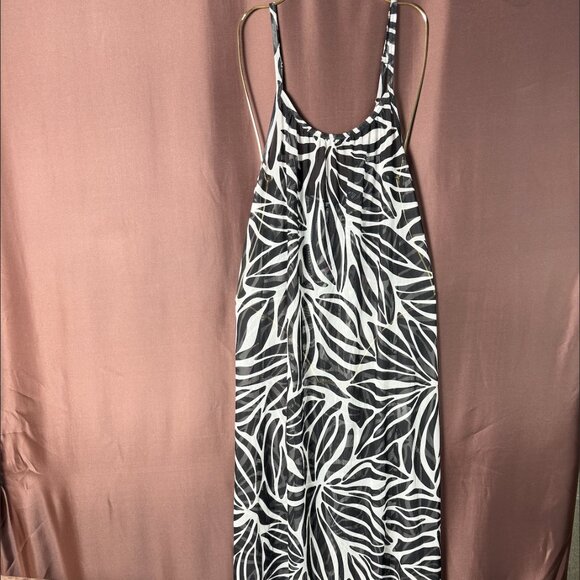 Lands' End Women's M, L Mesh Scoop Neck Swim Cover-up Maxi Dress Black/White  Pl - Picture 1 of 8